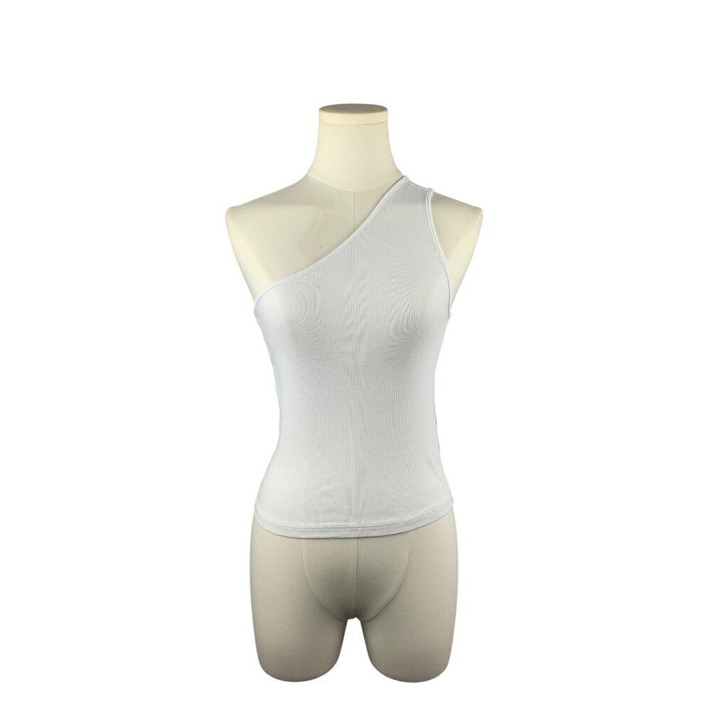 Madewell Womens One-Shoulder White Ribbed Tank Top Size M